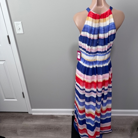 Vince Camuto High Neck Maxi Dress Stripe Blue White Red Pink 6 - Picture 4 of 7